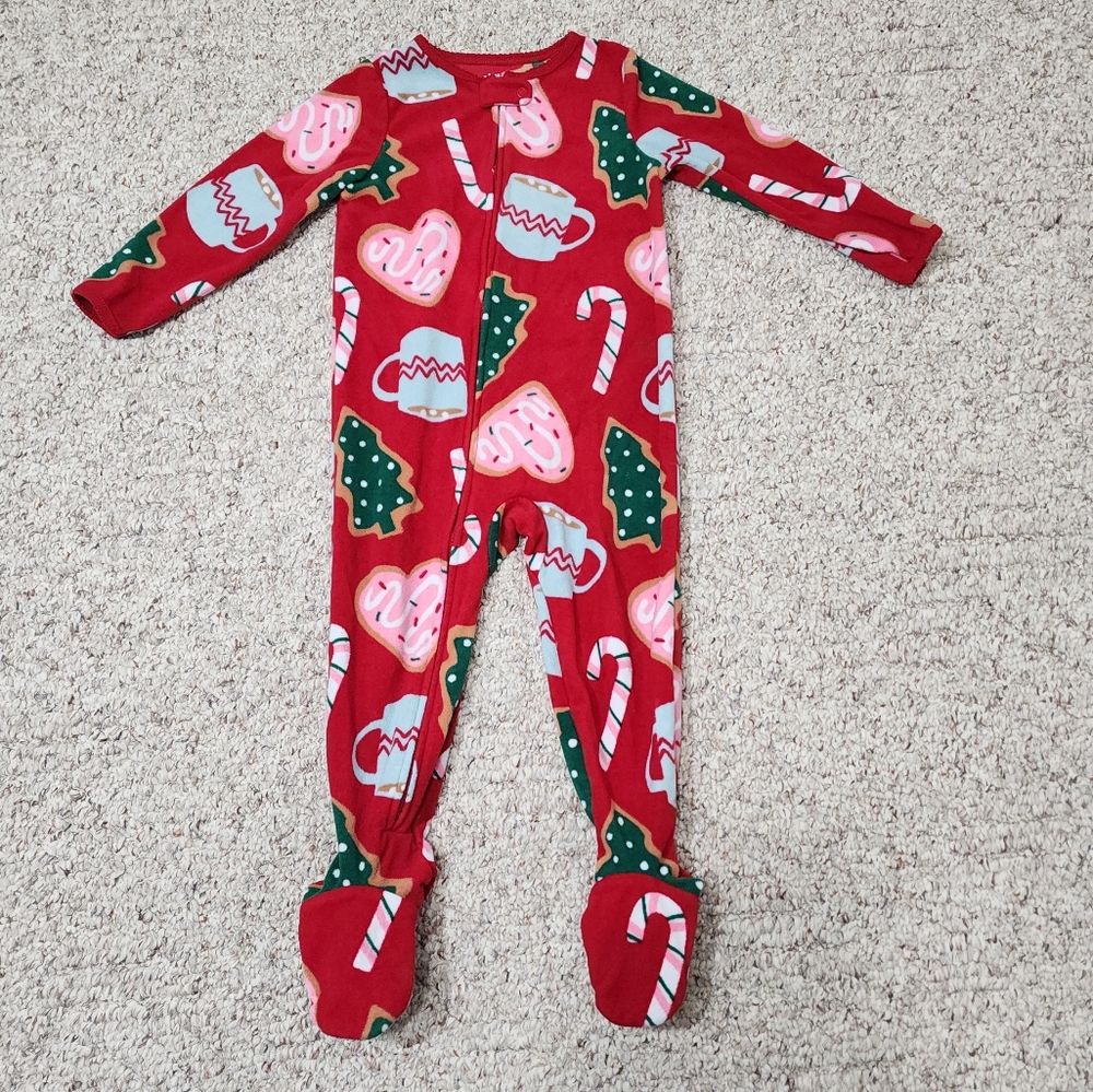 Red Christmas-Themed Girls One Piece Pajamas